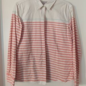 Banana Republic Pink and White Striped Button Down Shirt